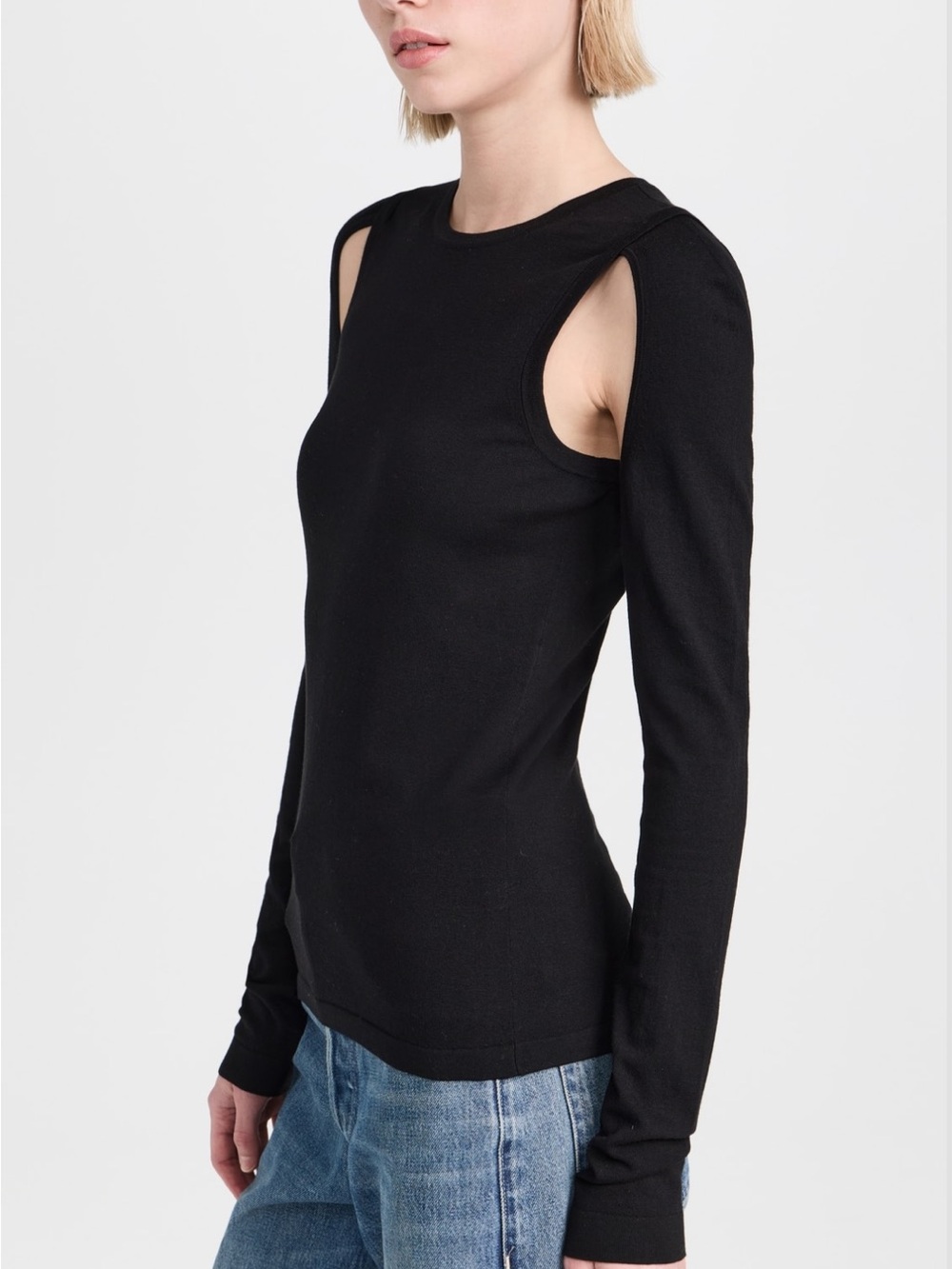 Helmut Lang Black Long Sleeve Cutout Shoulder Top
